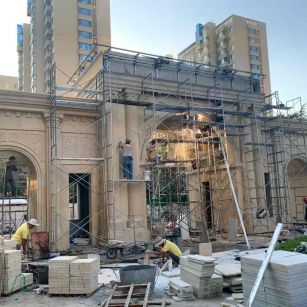 承德 黄金麻荔枝面花岗岩小区门楼外墙干挂