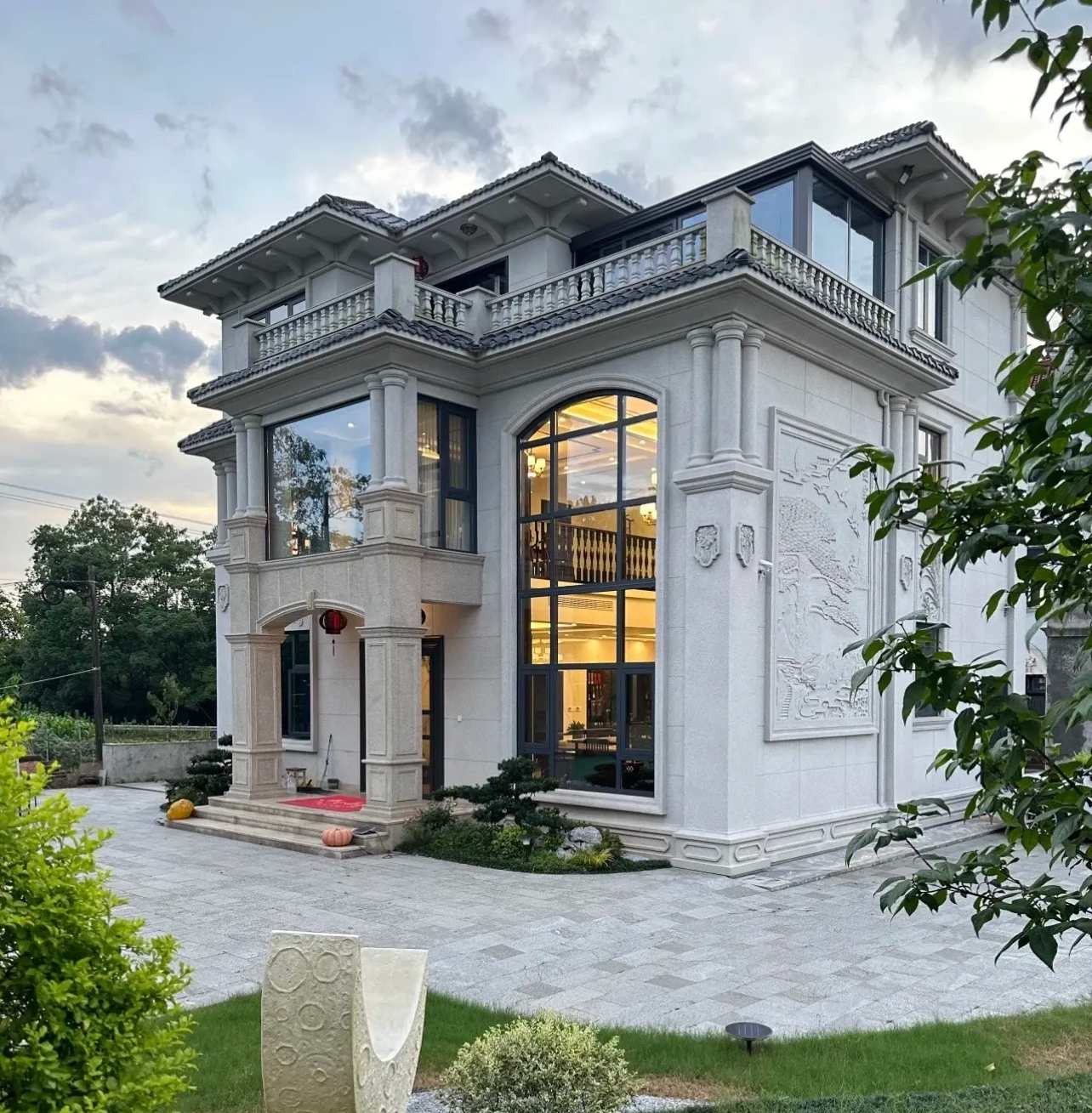 承德 白麻花岗岩私人别墅干挂石材豪华定制