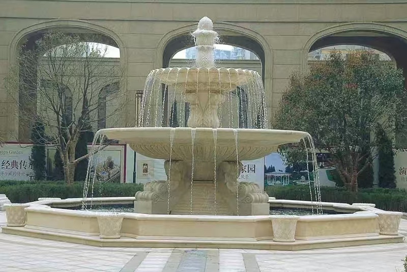 承德 黄金麻花岗岩异型加工——户外庭院石雕流水喷泉