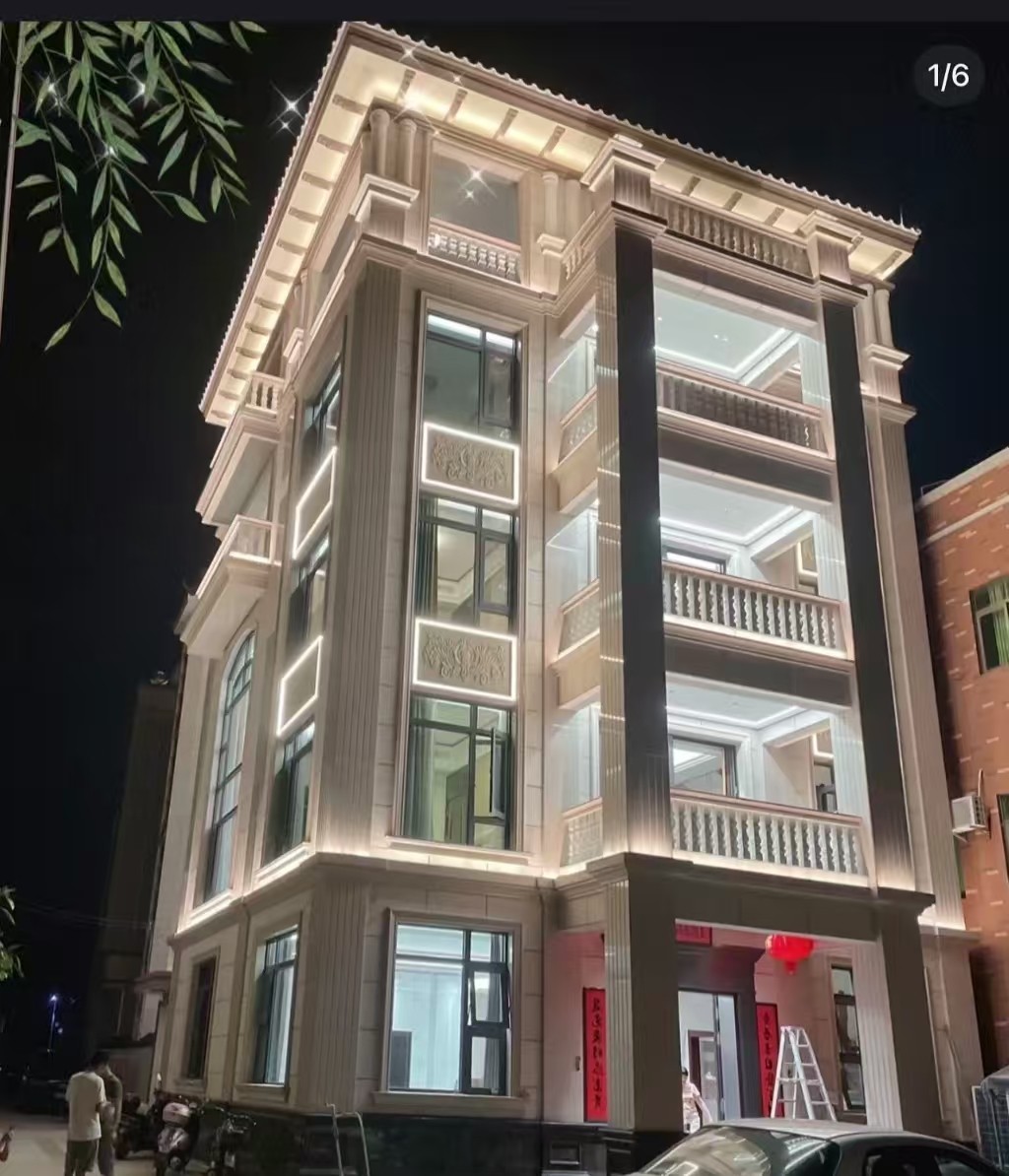 承德 芝麻白花岗岩别墅外墙夜间效果