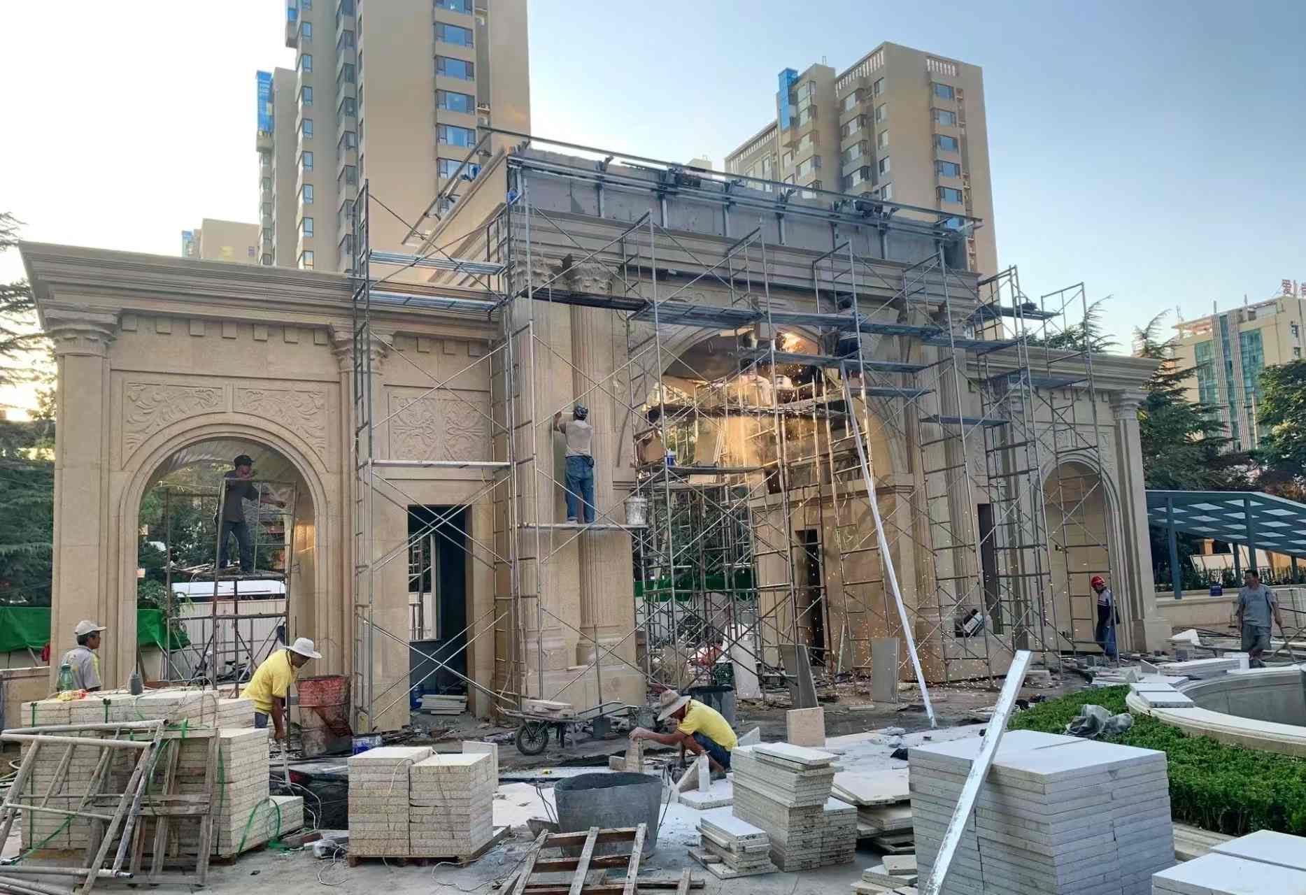 承德 黄金麻荔枝面花岗岩小区门楼外墙干挂