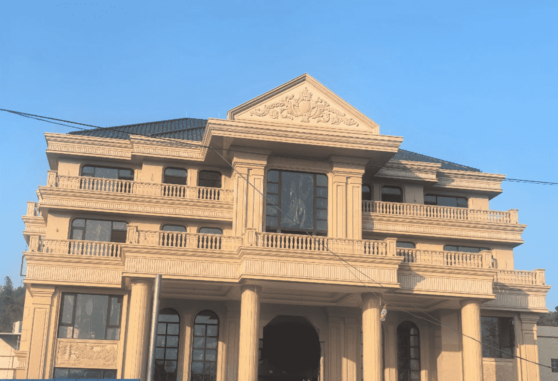 承德黄金麻别墅外墙干挂石材效果示例